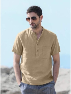 Men Patched Pocket Button Half Placket Top