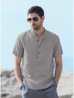 Men Patched Pocket Button Half Placket Top