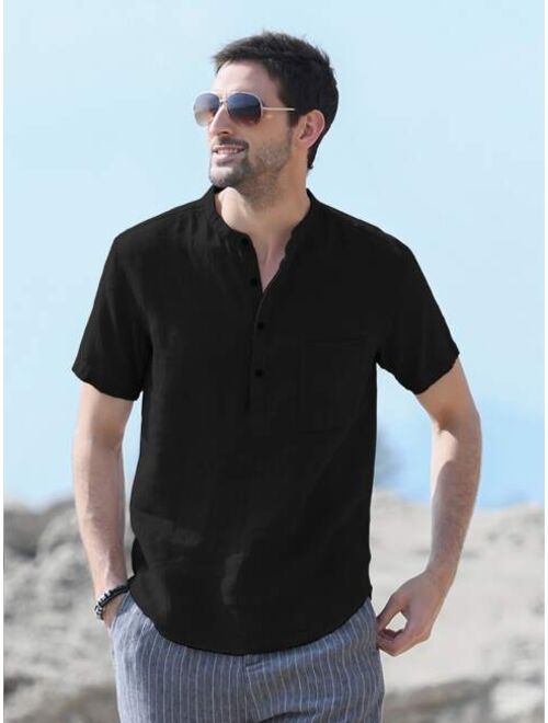 Shein Men Patched Pocket Button Half Placket Top