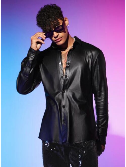 SHEIN Men Solid Button Front Shirt