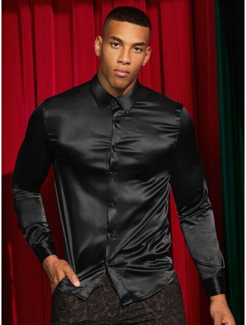 SHEIN Men Button Front Satin Shirt