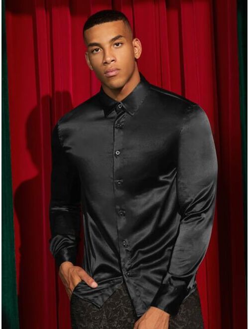 SHEIN Men Button Front Satin Shirt