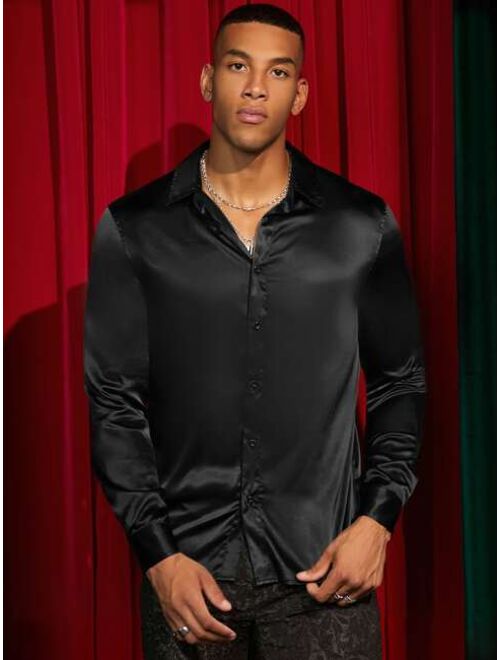 SHEIN Men Button Front Satin Shirt