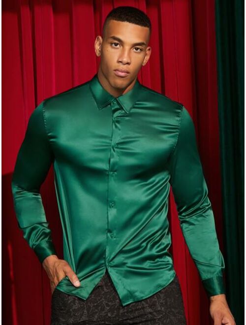 SHEIN Men Button Front Satin Shirt