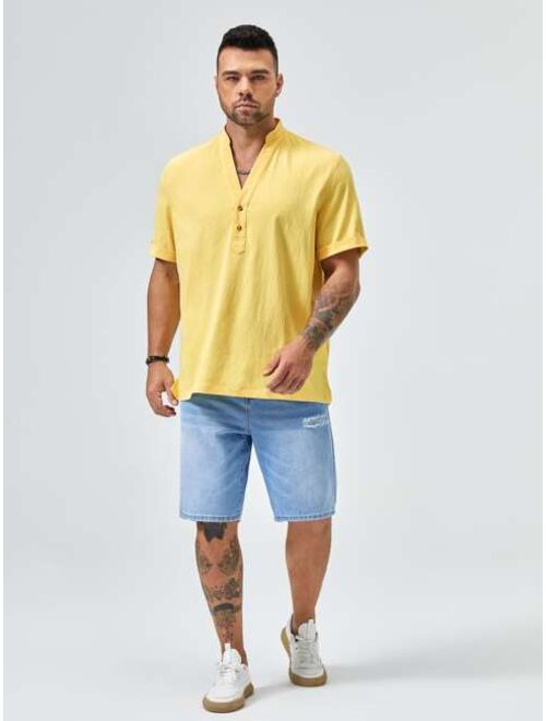 SHEIN Extended Sizes Men Button Front Shirt