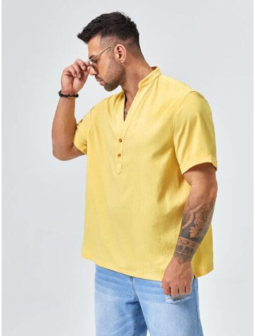 SHEIN Extended Sizes Men Button Front Shirt