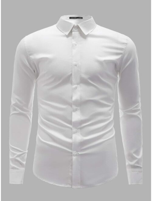 SHEIN Men Solid Single Breasted Placket Curved Hem Shirt