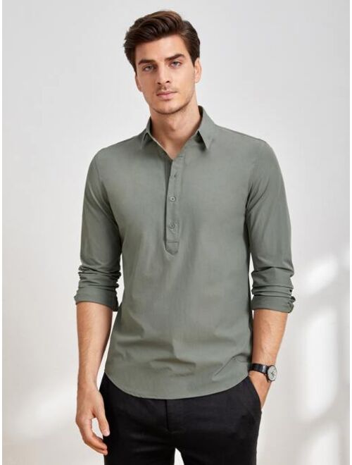 SHEIN Men Solid Half Button Shirt