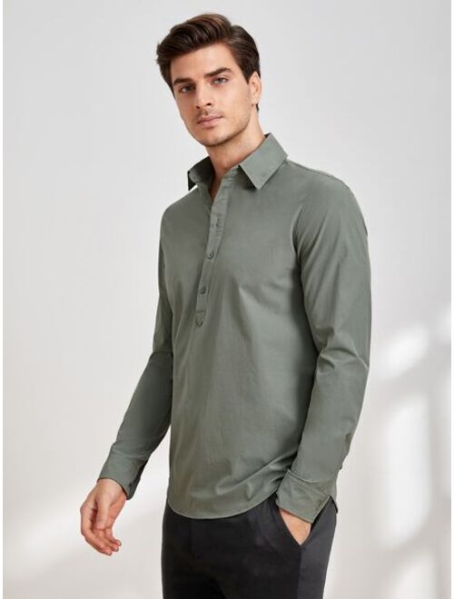 SHEIN Men Solid Half Button Shirt