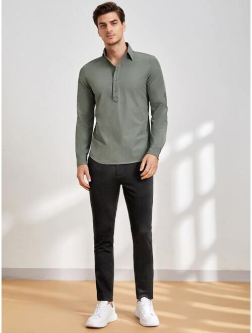 SHEIN Men Solid Half Button Shirt