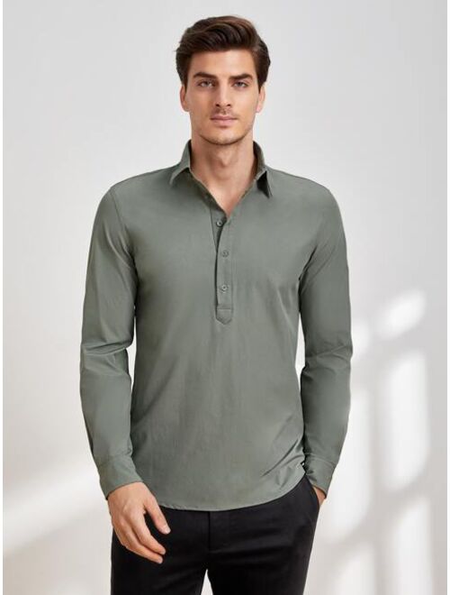 SHEIN Men Solid Half Button Shirt