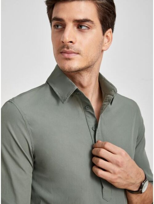 SHEIN Men Solid Half Button Shirt