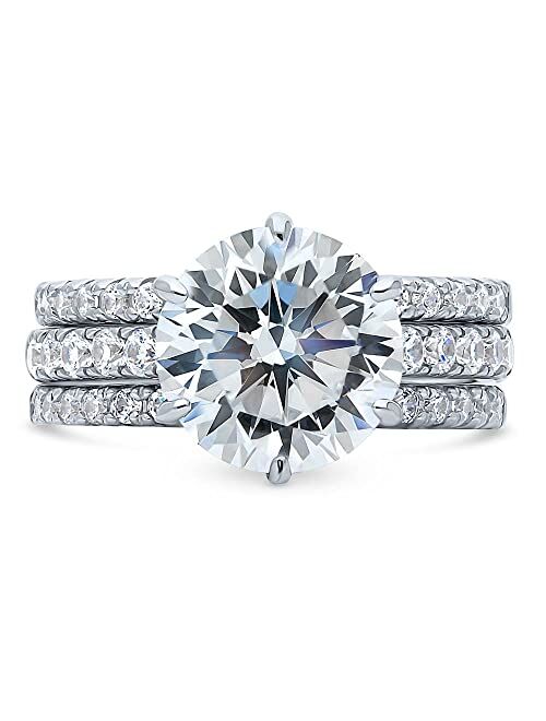 BERRICLE Sterling Silver Solitaire Wedding Engagement Rings 3.8 Carat Round Cubic Zirconia CZ Ring Set for Women, Rhodium Plated Size 4-10