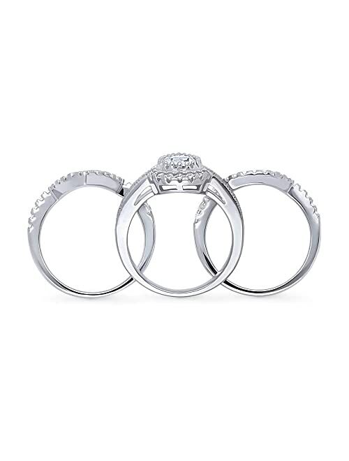 BERRICLE Sterling Silver Halo Wedding Engagement Rings Pear Cut Cubic Zirconia CZ Milgrain Ring Set for Women, Rhodium Plated Size 4-10