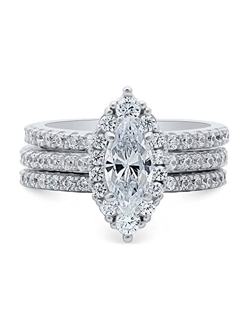 BERRICLE Sterling Silver Halo Wedding Engagement Rings Marquise Cut Cubic Zirconia CZ Ring Set for Women, Rhodium Plated Size 4-10