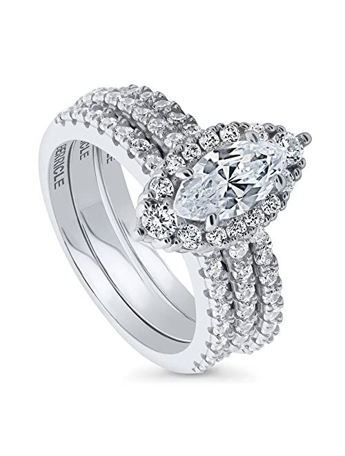 BERRICLE Sterling Silver Halo Wedding Engagement Rings Marquise Cut Cubic Zirconia CZ Ring Set for Women, Rhodium Plated Size 4-10