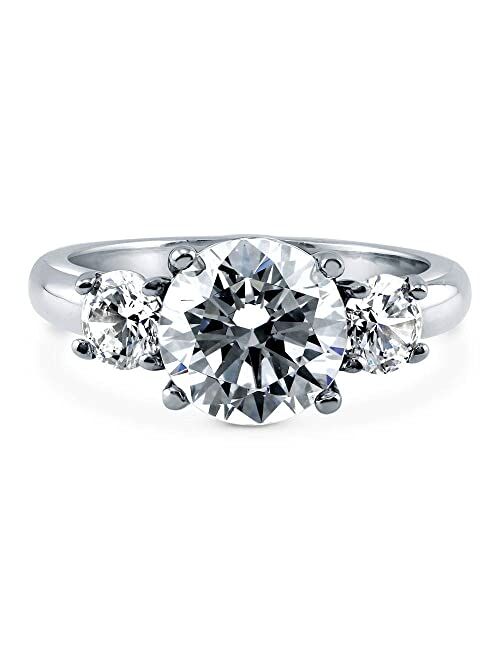 BERRICLE Sterling Silver 3-Stone Wedding Engagement Rings Round Cubic Zirconia CZ Anniversary Ring for Women, Rhodium Plated Size 4-10