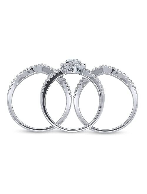 BERRICLE Sterling Silver Halo Wedding Engagement Rings Marquise Cut Cubic Zirconia CZ Split Shank Ring Set for Women, Rhodium Plated Size 4-10