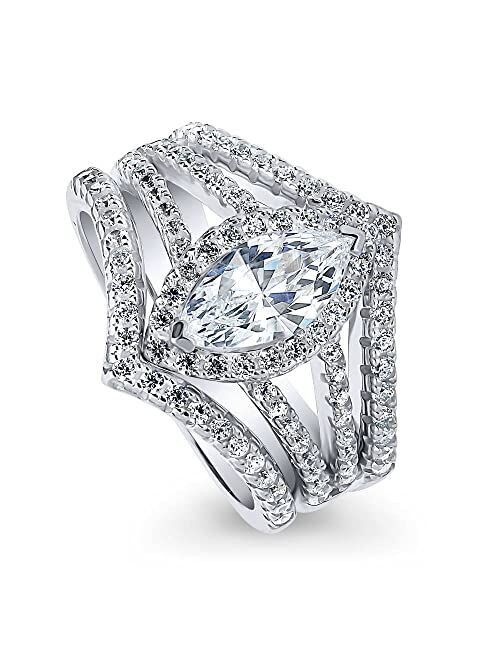 BERRICLE Sterling Silver Halo Wedding Engagement Rings Marquise Cut Cubic Zirconia CZ Split Shank Ring Set for Women, Rhodium Plated Size 4-10