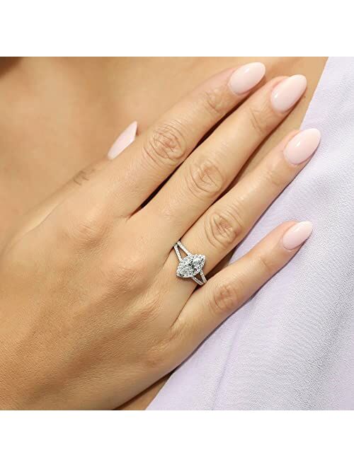 BERRICLE Sterling Silver Halo Wedding Engagement Rings Marquise Cut Cubic Zirconia CZ Split Shank Ring Set for Women, Rhodium Plated Size 4-10