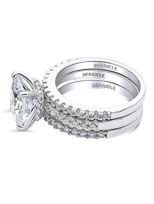 BERRICLE Sterling Silver Hidden Halo Wedding Engagement Rings Cubic Zirconia CZ Solitaire Ring Set for Women, Rhodium Plated Size 4-10