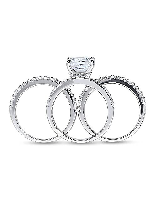 BERRICLE Sterling Silver Hidden Halo Wedding Engagement Rings Cubic Zirconia CZ Solitaire Ring Set for Women, Rhodium Plated Size 4-10