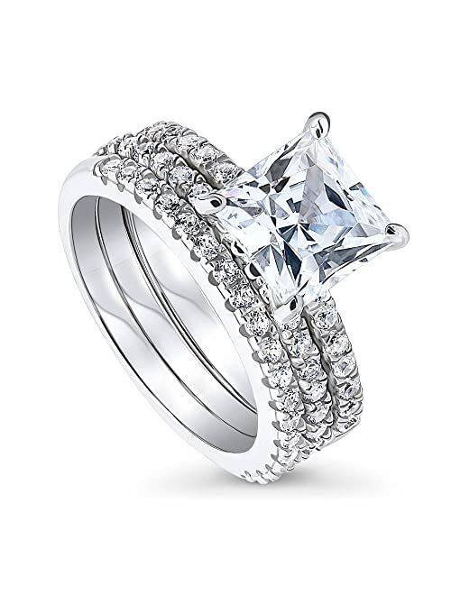 BERRICLE Sterling Silver Hidden Halo Wedding Engagement Rings Cubic Zirconia CZ Solitaire Ring Set for Women, Rhodium Plated Size 4-10