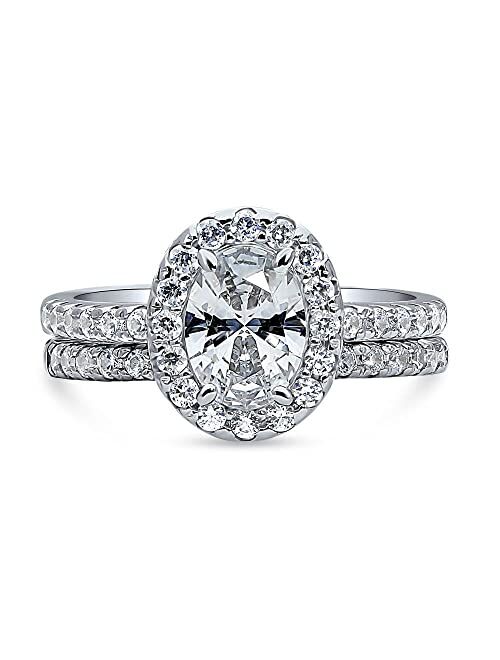 BERRICLE Sterling Silver Halo Wedding Engagement Rings Oval Cut Cubic Zirconia CZ Ring Set for Women, Rhodium Plated Size 4-10