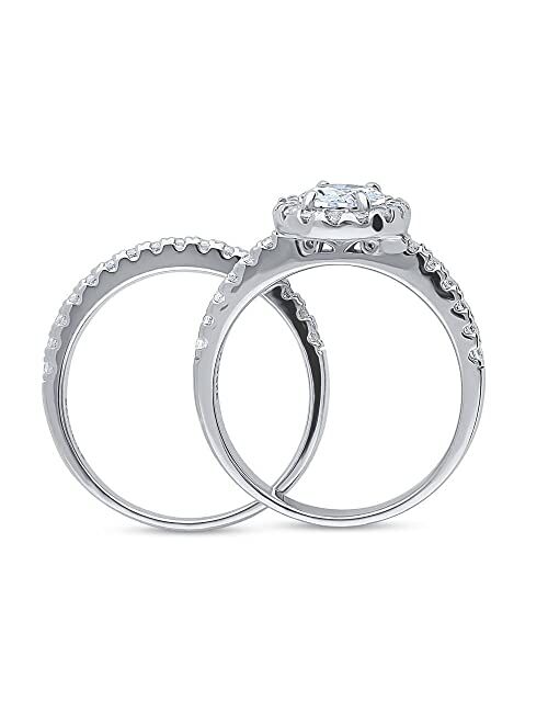 BERRICLE Sterling Silver Halo Wedding Engagement Rings Oval Cut Cubic Zirconia CZ Ring Set for Women, Rhodium Plated Size 4-10