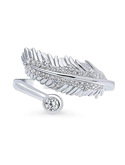 BERRICLE Sterling Silver Feather Cubic Zirconia CZ Bypass Fashion Ring for Women, Rhodium Plated Size 4-10