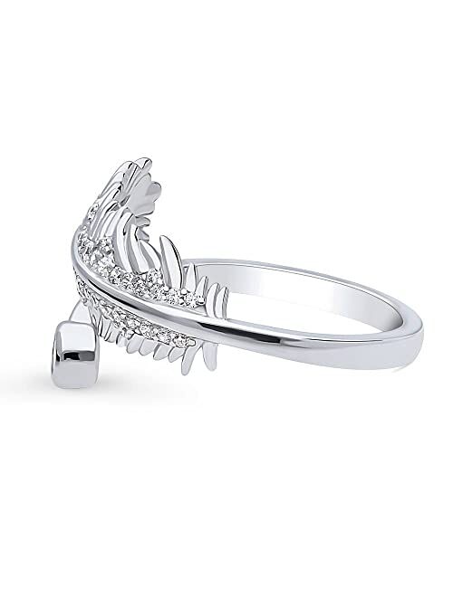 BERRICLE Sterling Silver Feather Cubic Zirconia CZ Bypass Fashion Ring for Women, Rhodium Plated Size 4-10