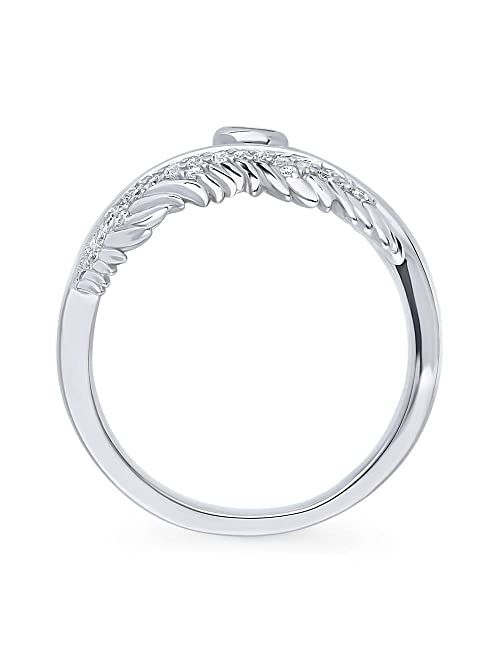 BERRICLE Sterling Silver Feather Cubic Zirconia CZ Bypass Fashion Ring for Women, Rhodium Plated Size 4-10