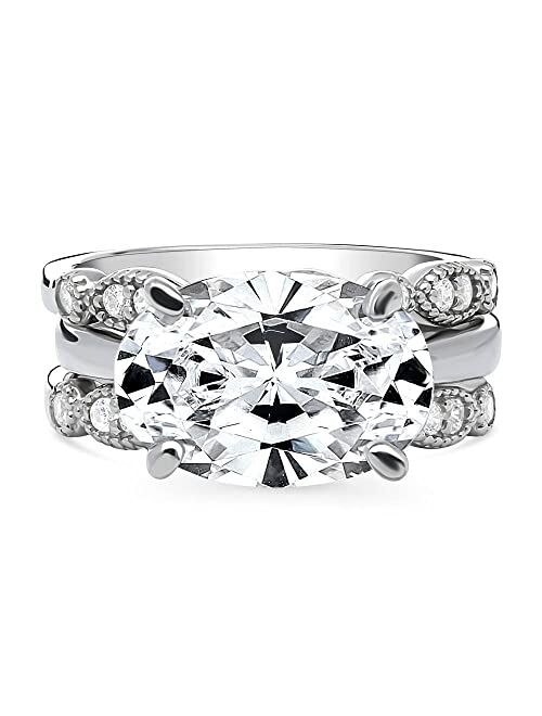 BERRICLE Sterling Silver East-West Wedding Engagement Rings Cubic Zirconia CZ Solitaire Ring Set for Women, Rhodium Plated Size 4-10