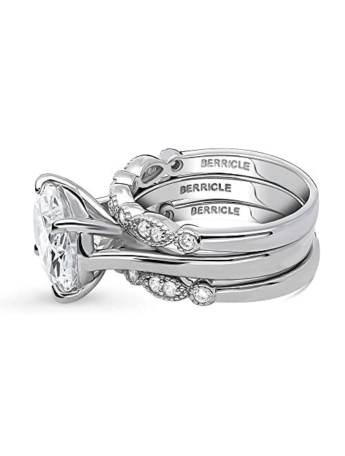 BERRICLE Sterling Silver East-West Wedding Engagement Rings Cubic Zirconia CZ Solitaire Ring Set for Women, Rhodium Plated Size 4-10