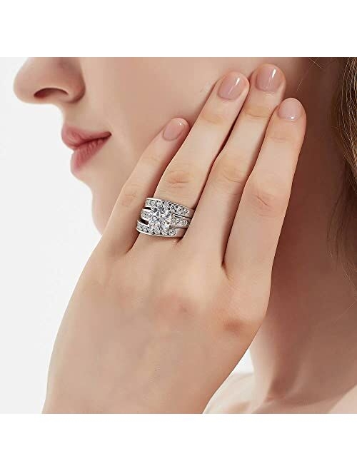 BERRICLE Sterling Silver Solitaire Wedding Engagement Rings 2.7 Carat Round Cubic Zirconia CZ Ring Set for Women, Rhodium Plated Size 4-10