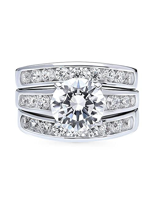 BERRICLE Sterling Silver Solitaire Wedding Engagement Rings 2.7 Carat Round Cubic Zirconia CZ Ring Set for Women, Rhodium Plated Size 4-10