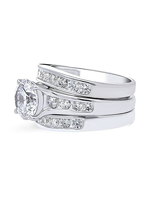 BERRICLE Sterling Silver Solitaire Wedding Engagement Rings 2.7 Carat Round Cubic Zirconia CZ Ring Set for Women, Rhodium Plated Size 4-10