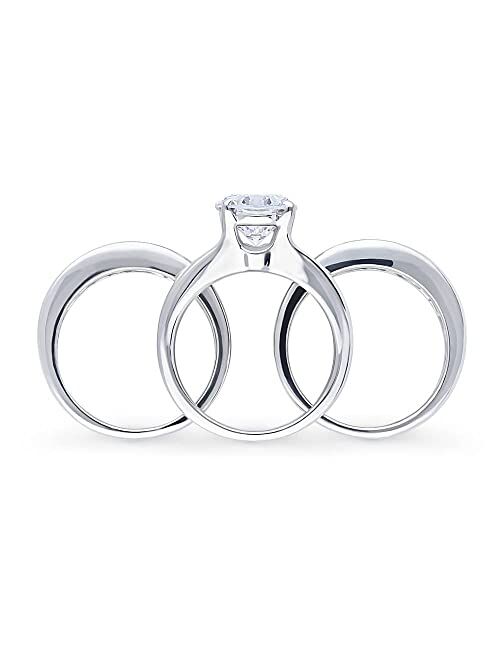 BERRICLE Sterling Silver Solitaire Wedding Engagement Rings 2.7 Carat Round Cubic Zirconia CZ Ring Set for Women, Rhodium Plated Size 4-10