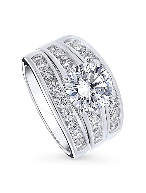 BERRICLE Sterling Silver Solitaire Wedding Engagement Rings 2.7 Carat Round Cubic Zirconia CZ Ring Set for Women, Rhodium Plated Size 4-10