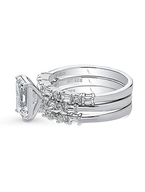 BERRICLE Sterling Silver Solitaire Wedding Engagement Rings 2.1 Carat Emerald Cut Cubic Zirconia CZ Art Deco Ring Set for Women, Rhodium Plated Size 4-10