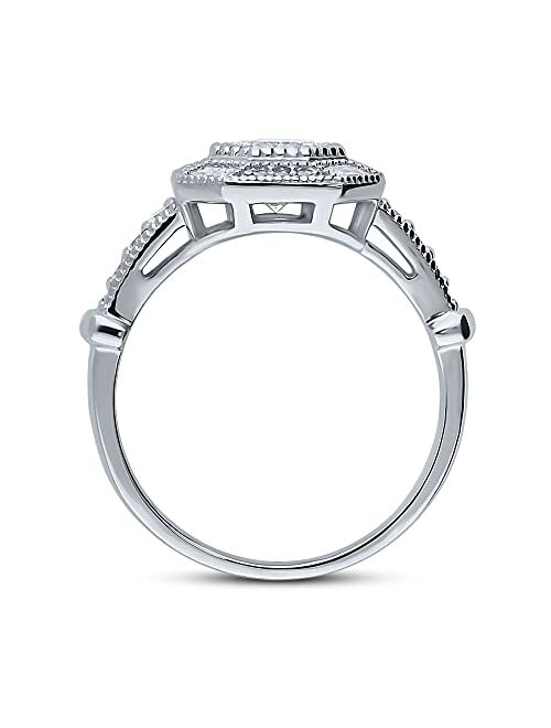 BERRICLE Sterling Silver Halo Wedding Engagement Rings Octagon Sun Cut Cubic Zirconia CZ Art Deco Ring for Women, Rhodium Plated Size 4-10