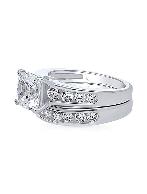 BERRICLE Sterling Silver Solitaire Wedding Engagement Rings 3 Carat Cushion Cut Cubic Zirconia CZ Ring Set for Women, Rhodium Plated Size 4-10