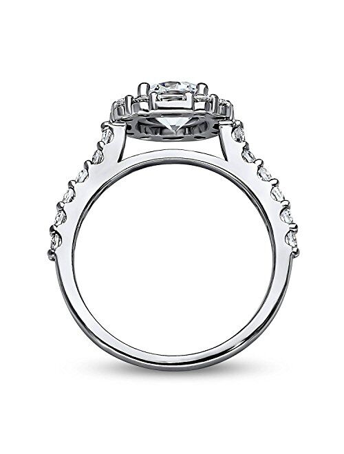 BERRICLE Sterling Silver Halo Wedding Engagement Rings Round Cubic Zirconia CZ Art Deco Ring for Women, Rhodium Plated Size 4-10