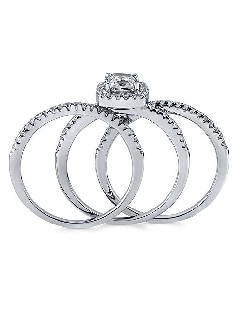 BERRICLE Sterling Silver Halo Wedding Engagement Rings Cushion Cut Cubic Zirconia CZ Ring Set for Women, Rhodium Plated Size 4-10