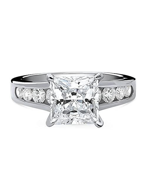 BERRICLE Sterling Silver Solitaire Wedding Engagement Rings 3 Carat Princess Cut Cubic Zirconia CZ Promise Ring for Women, Rhodium Plated Size 4-10