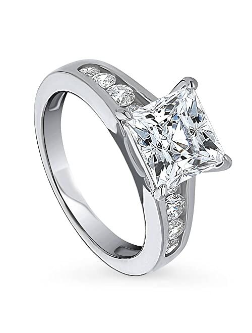 BERRICLE Sterling Silver Solitaire Wedding Engagement Rings 3 Carat Princess Cut Cubic Zirconia CZ Promise Ring for Women, Rhodium Plated Size 4-10