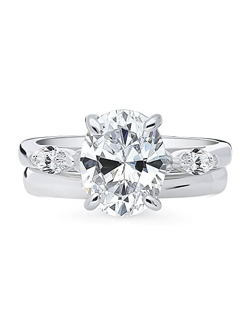 BERRICLE Sterling Silver 3-Stone Wedding Engagement Rings Oval Cut Cubic Zirconia CZ Anniversary Ring Set for Women, Rhodium Plated Size 4-10