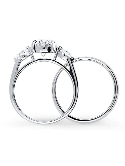 BERRICLE Sterling Silver 3-Stone Wedding Engagement Rings Oval Cut Cubic Zirconia CZ Anniversary Ring Set for Women, Rhodium Plated Size 4-10