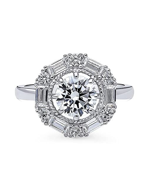 BERRICLE Sterling Silver Halo Wedding Engagement Rings Round Cubic Zirconia CZ Cable Ring for Women, Rhodium Plated Size 4-10