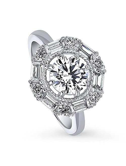 BERRICLE Sterling Silver Halo Wedding Engagement Rings Round Cubic Zirconia CZ Cable Ring for Women, Rhodium Plated Size 4-10